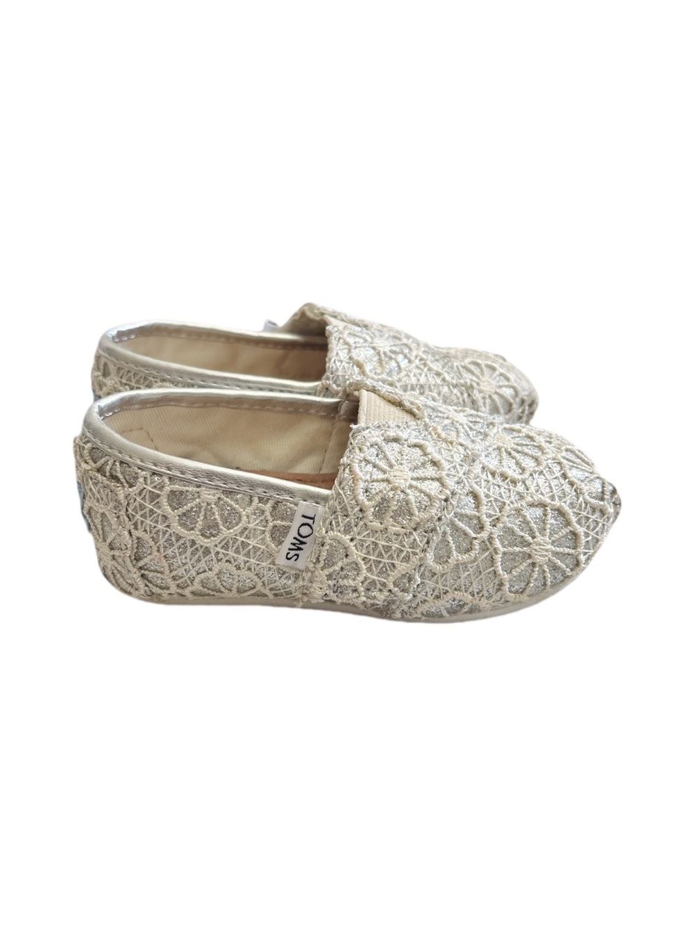 Toms Kids Metallic Silver Lace Slip-On Flats Cottagecore Indie Summer Size 5